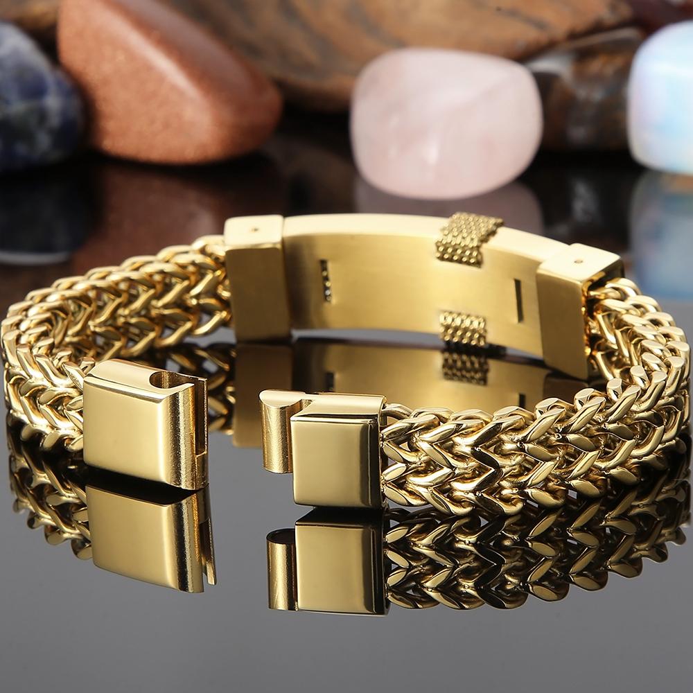 Gold Color Stainless Steel Cross Bracelets for Men Cool Men's Bracelet with Magnet Clasp Christian Male Jewelry Engraveable