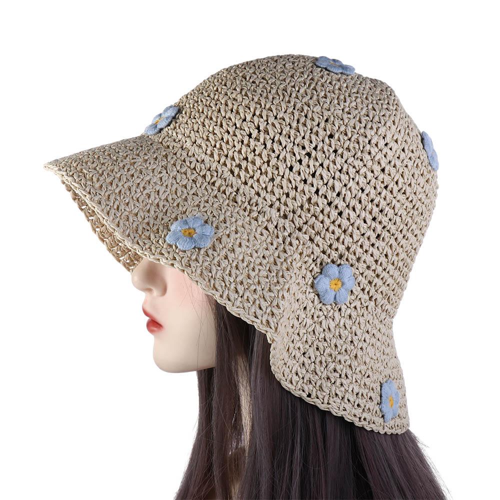 Protection Flower Handmade Weave Boho Beach Hat Sunscreen Straw Hat Sun Protection Sun Cap Sun Hat