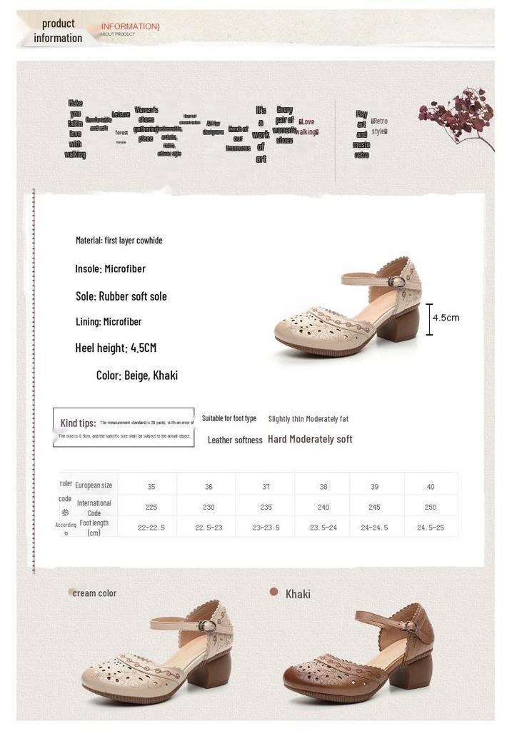 Dames Sandalen met Borduurwerk van Echt Leer, Chinese Stijl 2024, Zachte Zool, Dikke Hak, Uitgesneden Design.