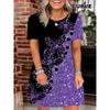 Summer Women's Fashionable Round Neck Short Sleeved Dress, Casual Outdoor Street Wear, Daily Clothing