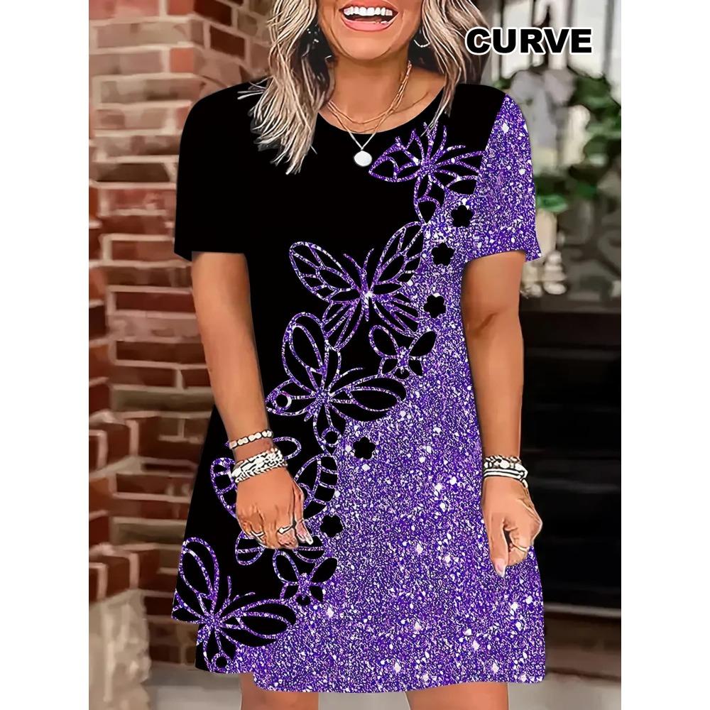 Summer Women's Fashionable Round Neck Short Sleeved Dress, Casual Outdoor Street Wear, Daily Clothing