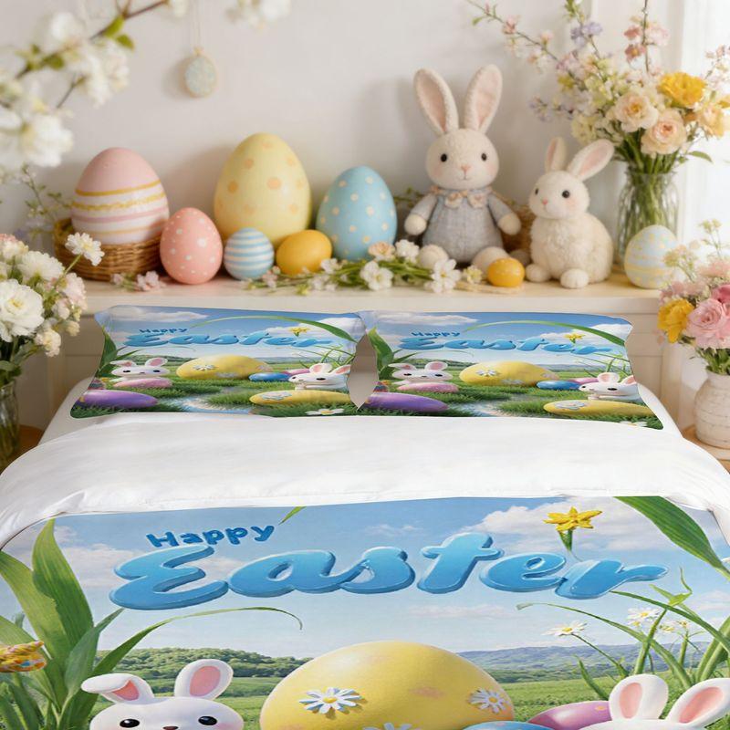 Bedding, Pillowcase, Quilt Cover 3-Piece Set, Little White Rabbit, Easter Egg Pattern, Easter Home Decoration