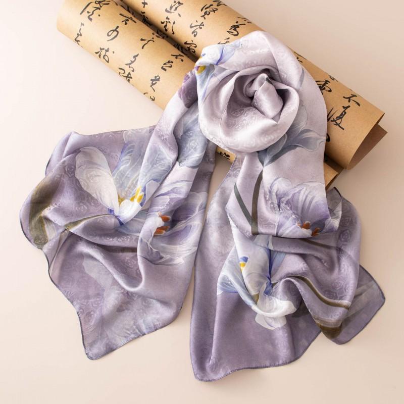 Silk Scarf Long Shawl Mom Floral Print Satin Wrap Gift Lightweight Breathable
