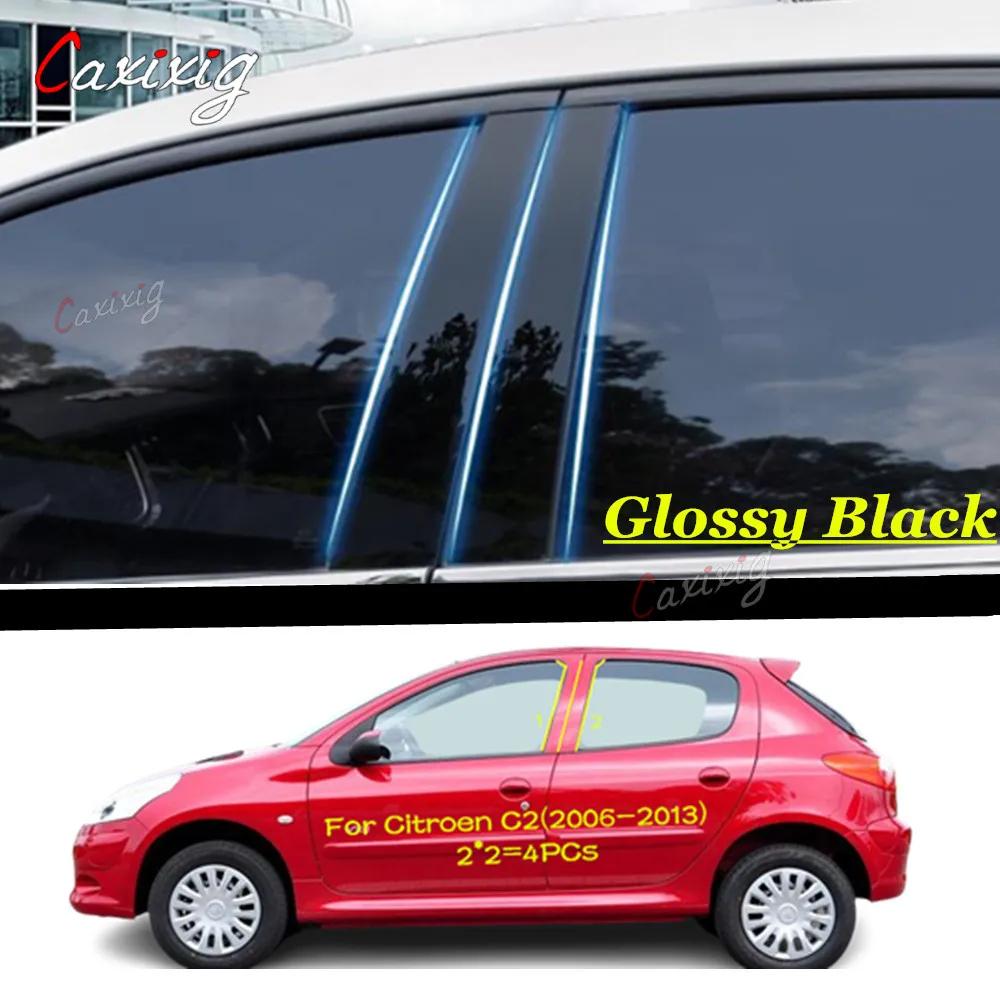 

4Pcs Car Pillar Post Cover Door Trim Window Molding Stickers For Peugeot 206 2004-2010 207 2009-2013 Citroen C2 2006-2013 black