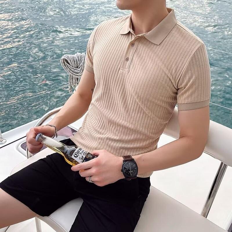 2024 Summer Striped Ice Silk Short-Sleeve Polo for Men - Breathable & Versatile