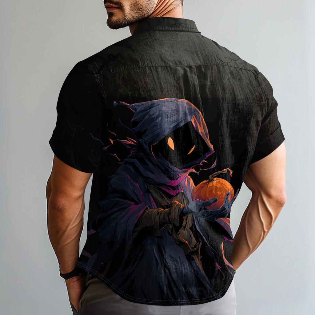 Men's Fashion Casual Loose Halloween Printed Short Sleeve Shirt