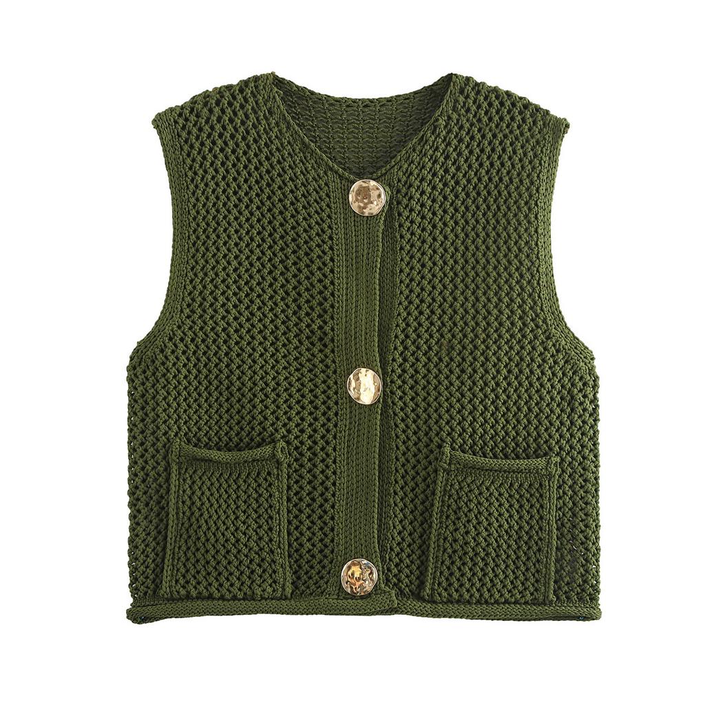 DAFIFY Damen Mode Lässig Frühling Herbst Einfarbige Druck Ärmellos V-Ausschnitt Pullover
