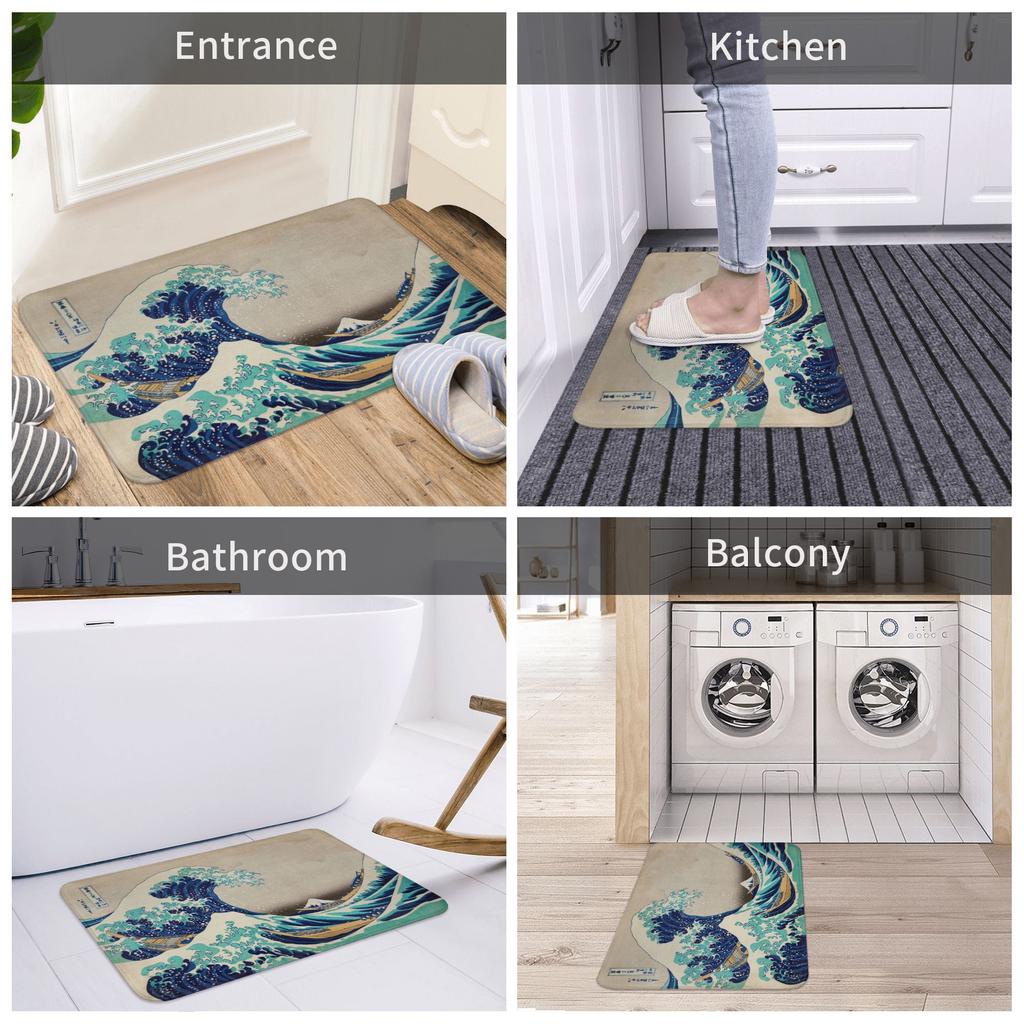 Great Wave Off Kanagawa Vintage Japanese Doormat Anti-Slip Bathroom Kitchen Mat Living Room Door Floor Entrance Carpet Rug