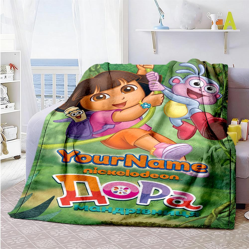 Dora Explorer Personalized Text Blanket Throw Personalized Blanket Ultra-Soft Throw For Sofa Couch Living Room Office Chair for All Occasions