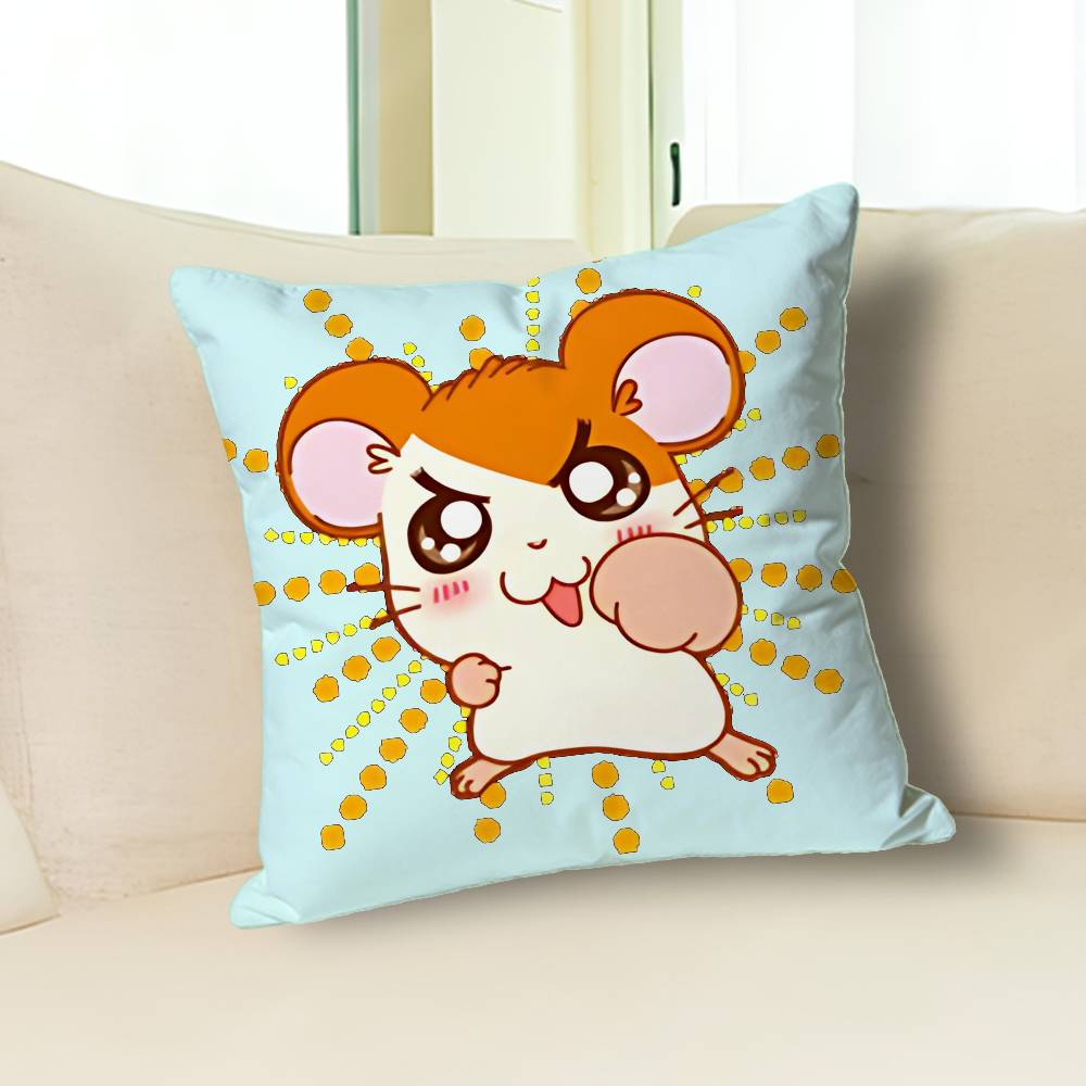 H-Hamtaros Cute Hamster Pillow Cases for Bedroom Living Room Sofa Home Decor Polyester Cushion Cover with Zipper