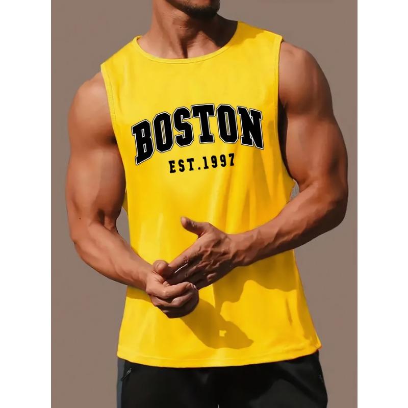 Pánská letní móda ležérní sportovní volná vesta s potiskem Boston est 1997 pohodlná prodyšná kulatý výstřih bez rukávů
