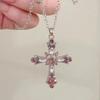 2025 New Y2K Punk Pink Purple Zircon Cross Necklace for Women Rhinestone Pendant Clavicle Chain Charm Party Jewelry Gifts