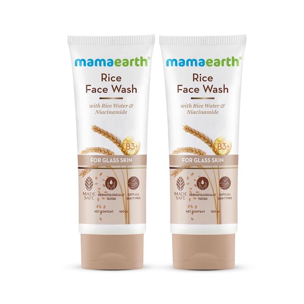 Mamaearth Rice Face Wash For Glass Skin Hydration & Glow For All Skin Types Men Women 100ml Pack Of 2 Brightens Tone