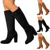 Women's Chunky Heel Boots Fashion Casual Suede Solid Color Round Toe Knee High Boots High Boot Socks for Women Cute