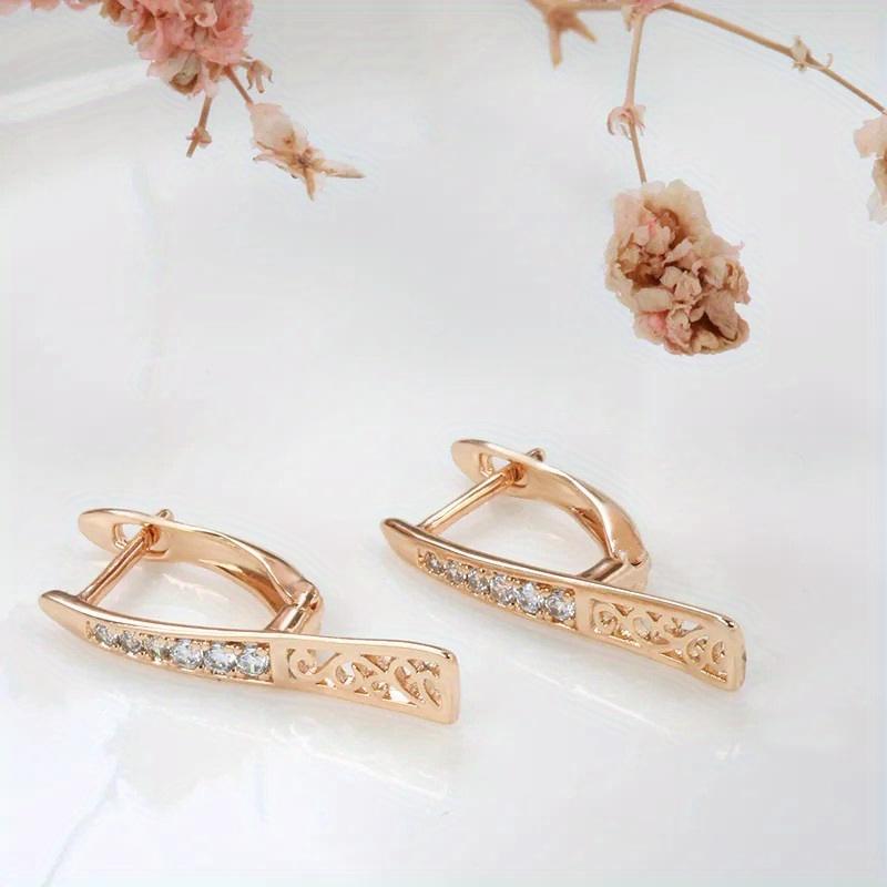 1 Pair Simple Trendy Golden Color Earrings for Women Shiny Zircon Wedding Fine Jewelry Drop Earrings