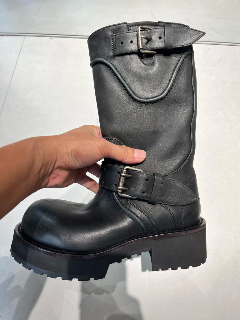 Paris big head retro thick-soled medium tube Martin boots women's versatile belt buckle western boots slimming inner heightening locomotive boots