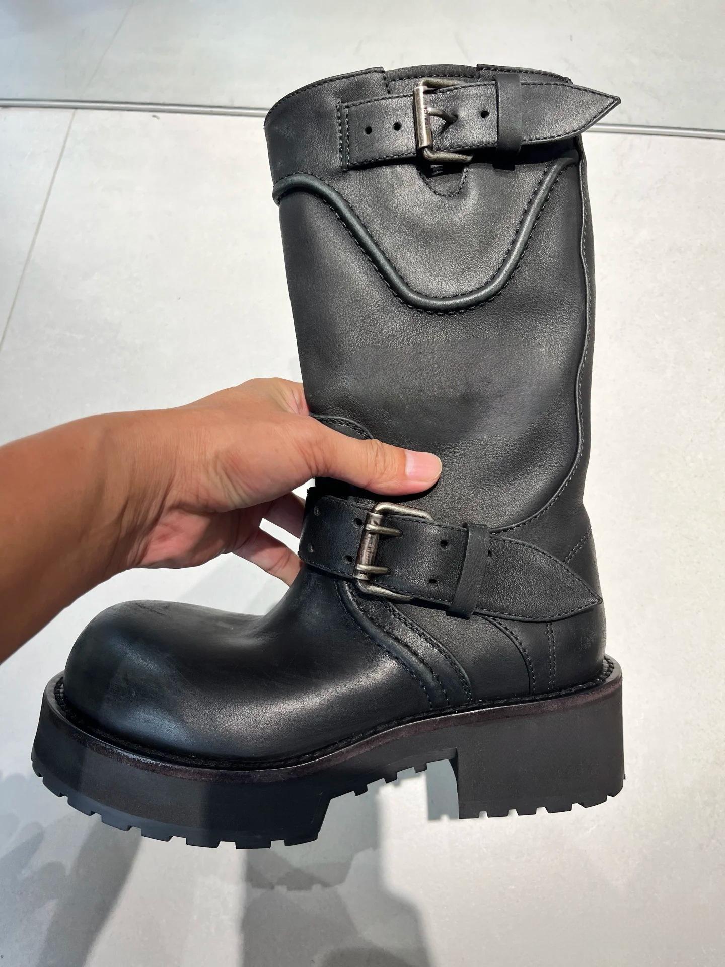 

Paris big head retro thick-soled medium tube Martin boots women s versatile belt buckle western boots slimming inner heightening locomotive boots 40