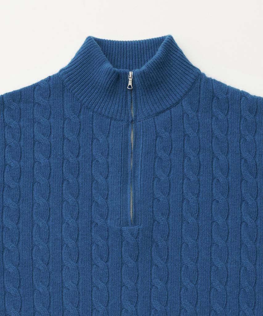 ANOTHER OFFICE Half Zip-Up Cable Sweater (Blue)