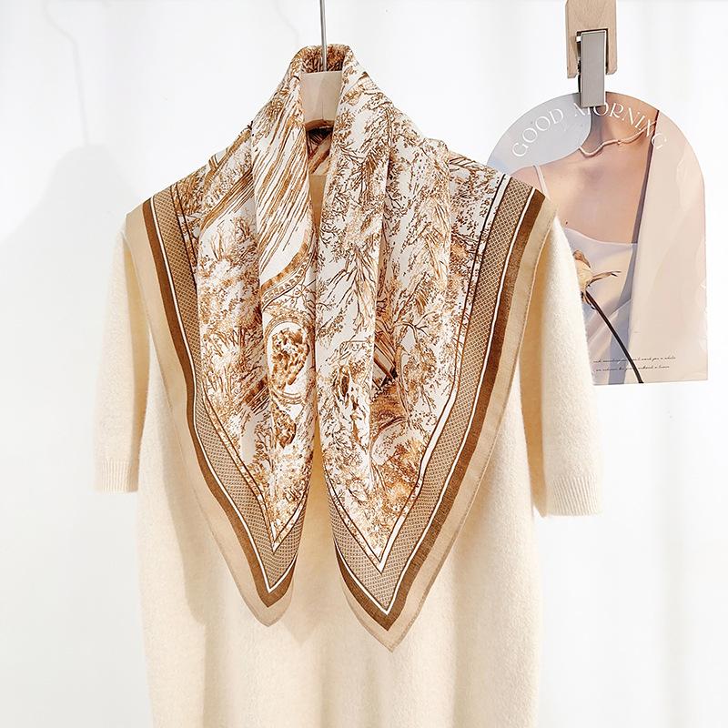 Japanese and Korean Fashion Temperament 68 Herringbone Pattern Small Square Scarf Women's Professional Wear with Scarf High-end Sense Niche Outside
