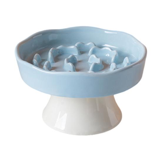 Raised Pet Slow Feeder Bowl, Ceramic Slow Down Eating Food Bowl, Anti Vomiting Food Dish for Small Medium Dogs & Cats