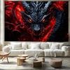 2D Flaming Dragon Head Tapestry Gothic Fantasy Background Cloth