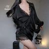 Sexy Plus Size Pajamas Pure Lust Thin Lace Fake Two-piece Pajamas Loungewear Boyfriend Style Shirt