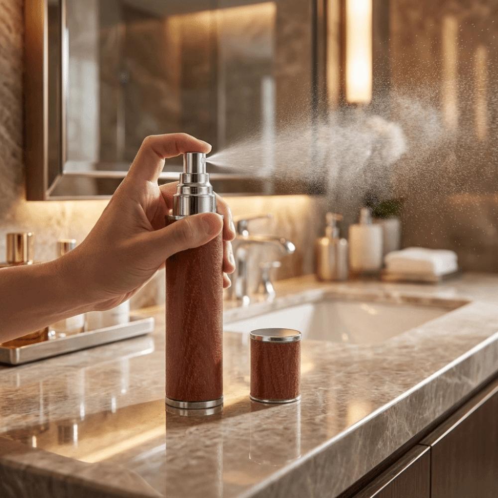 Portable 10ml Perfume Bottle Reusable Empty Atomizer Safety Wood Grain Leather Spray Bottle Makeup