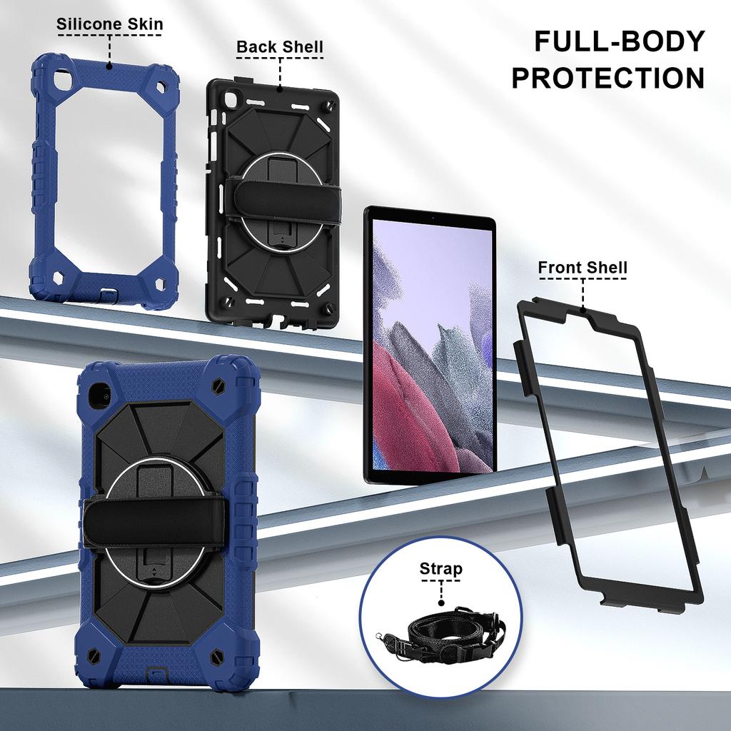 For Samsung Galaxy Tab A7 Lite 8.7-inch T225/T220 Case Silicone+PC Kickstand Tablet Cover with Handy Strap,Shoulder Strap