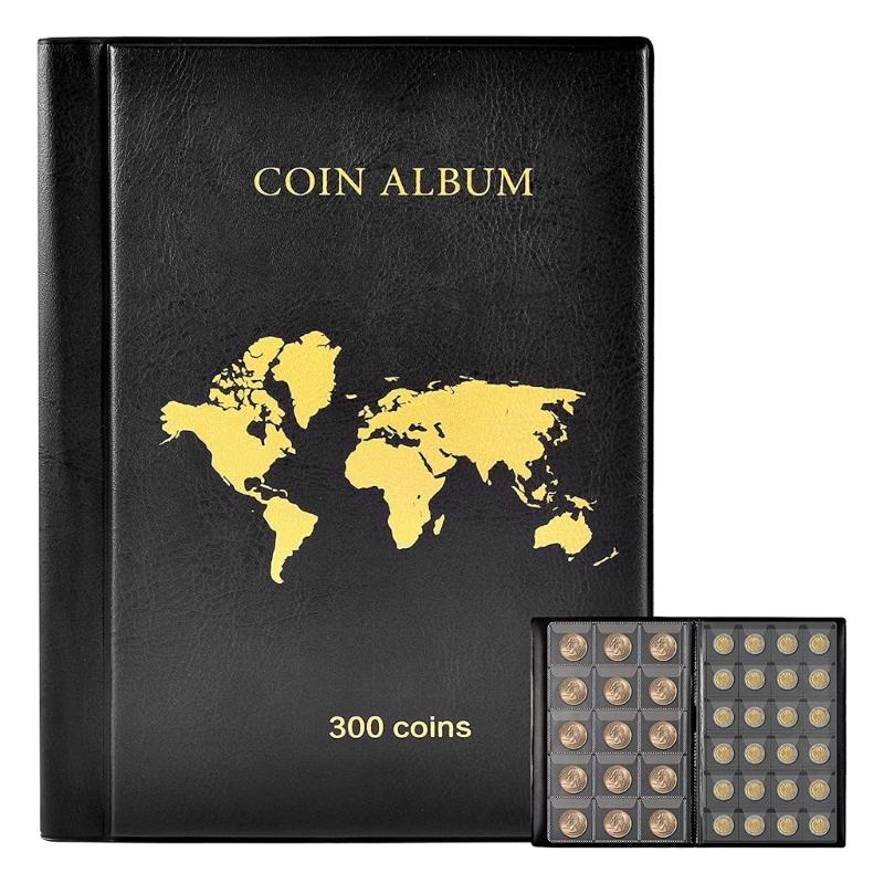 300 Capacity Coin Collection Album Leather PVC Construction Display Organizers For Currency Pennies Quarters Storage