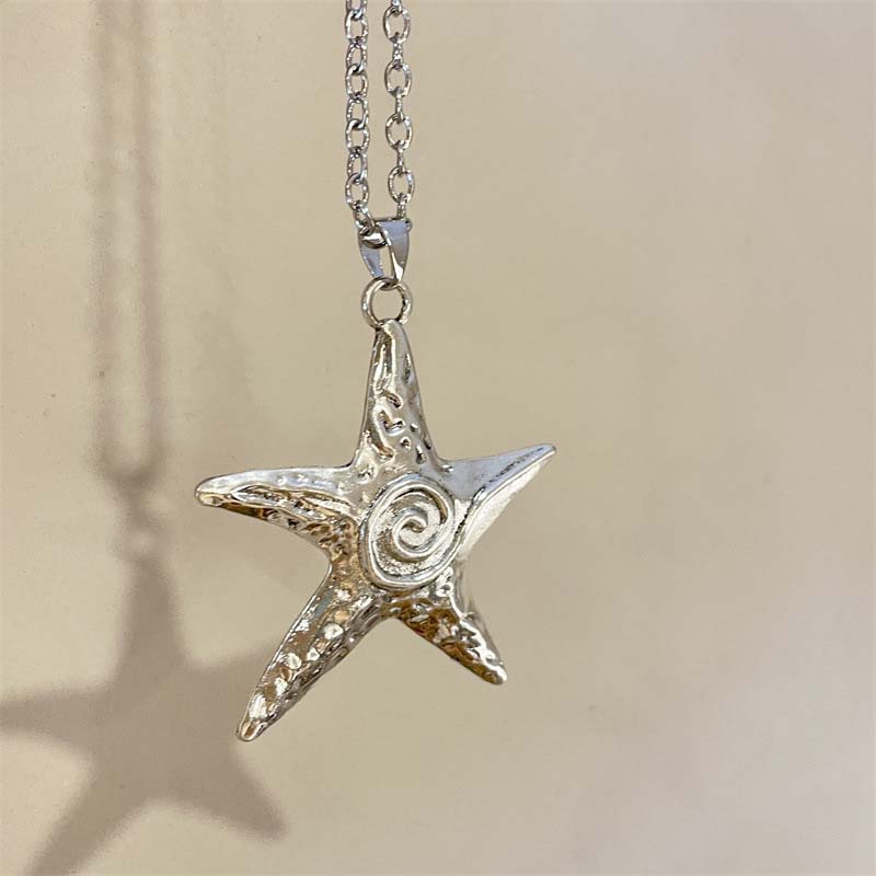 Exaggerated Metal Big Starfish Pendant Necklace for Women Gothic Hip Hop copper Color Pentagram Star Chain Necklace Y2K Zircon