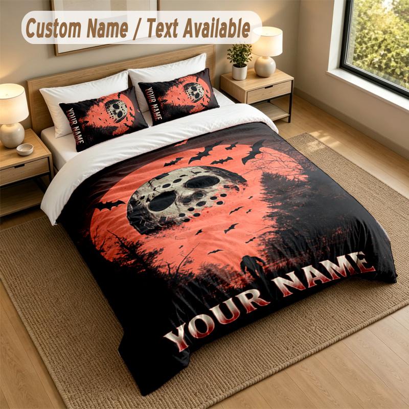 3Pcs Bedding Set Custom Name Text, 1 Sheet 2 Pillowcases Home Bed DecorFriday the 13th Jason Voorhees