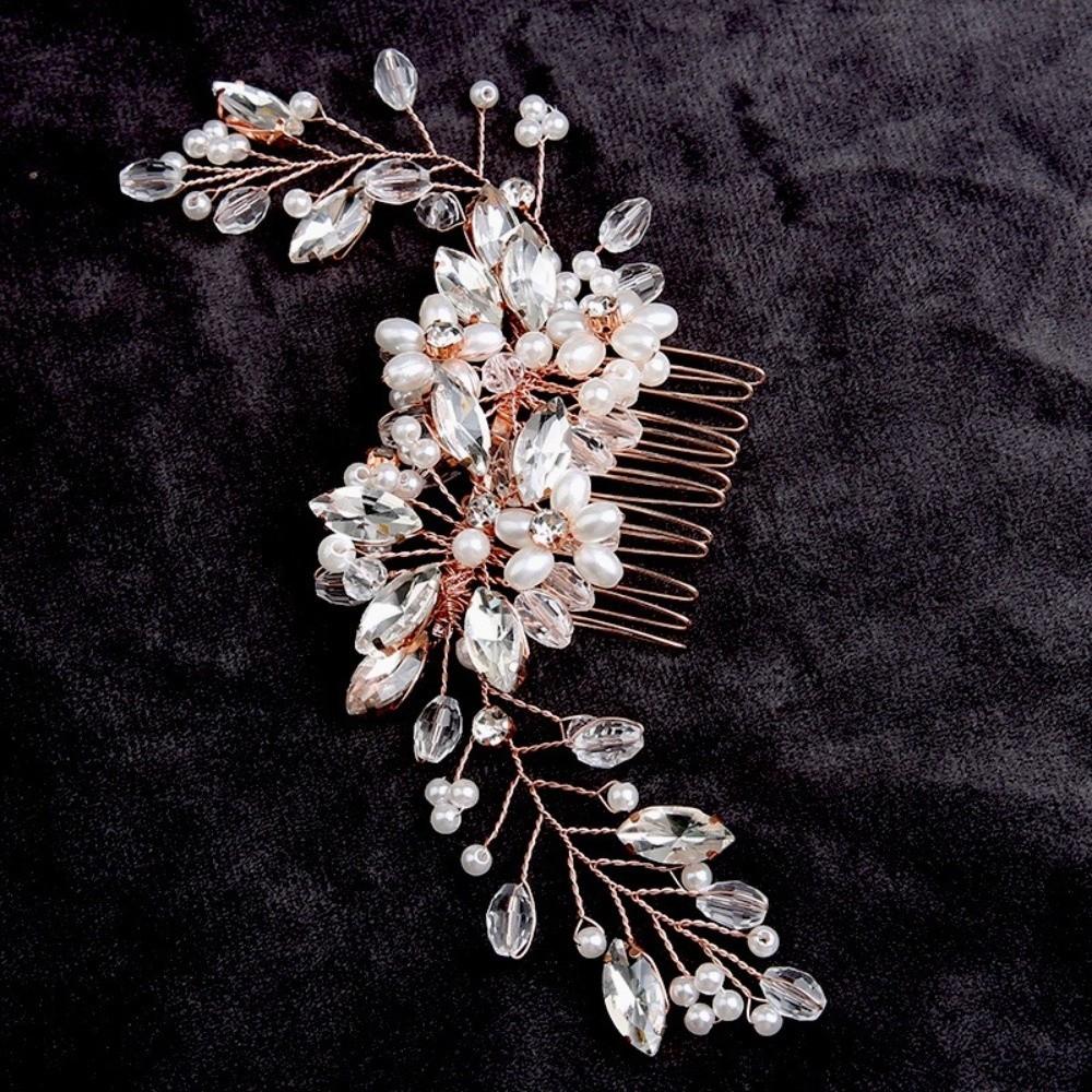 Zinc Zinc Alloy Pearl Hair Combs Jewelry Rhinestone Hairpin Exquisite Bridal Headpiece  Bridesmaid