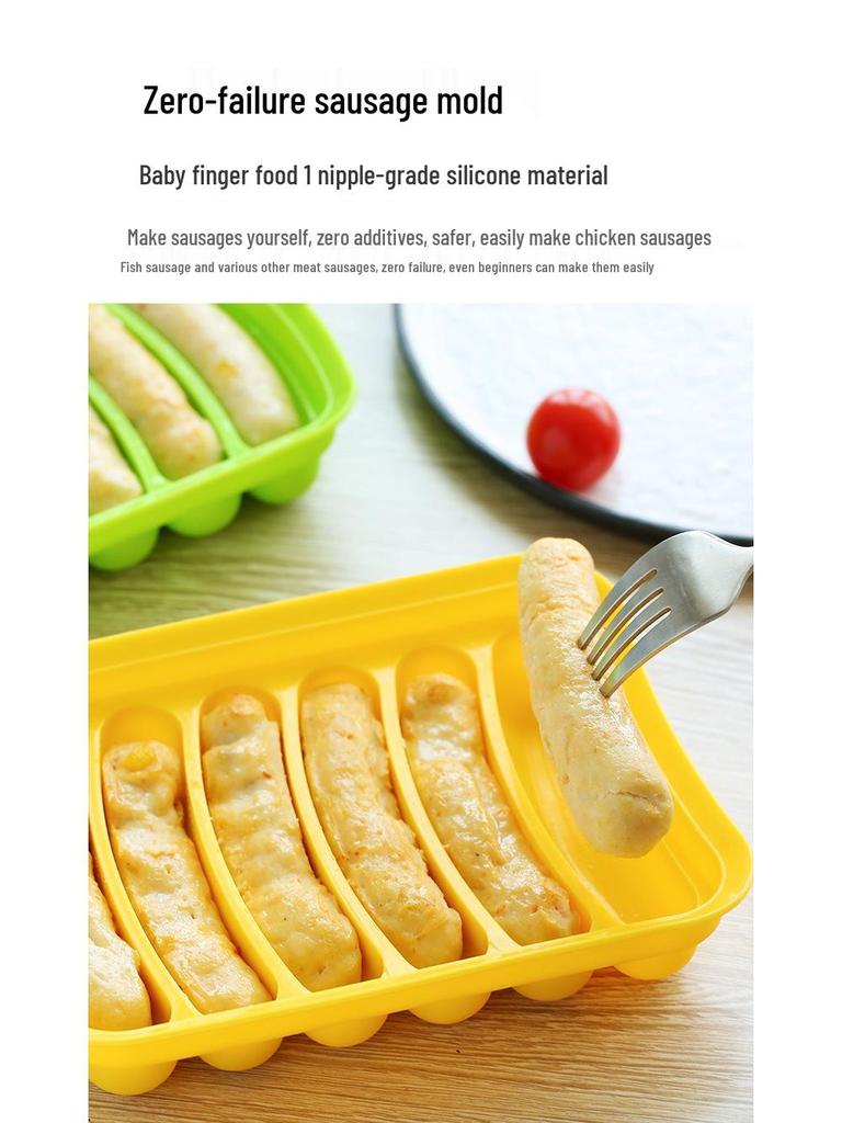 In-Stock Silicone Sausage Mold: DIY Six-Cavity Hot Dog Maker with Lid - Ideal for Baking.