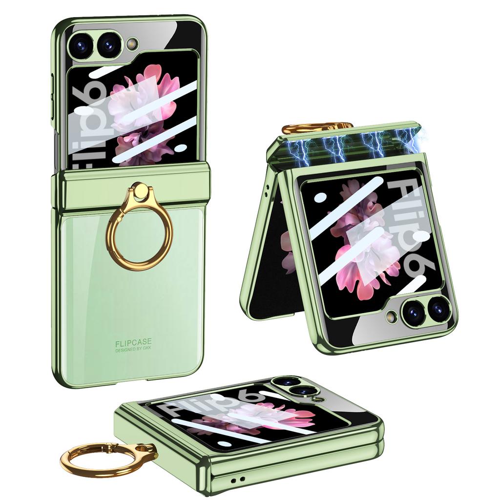 Samsung ZFlip6 Mobile Phone Case Folding Screen Electroplated Phantom Full Inclusive Rotary Shaft Ring Bracket Protective Case Hard Case