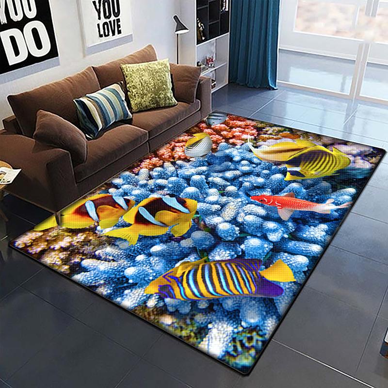 Marine Fish Beautiful Painting Carpet for Living Room Large Area Rug Black Soft Carpet Home Decoration Mats Boho Rugs Picnic