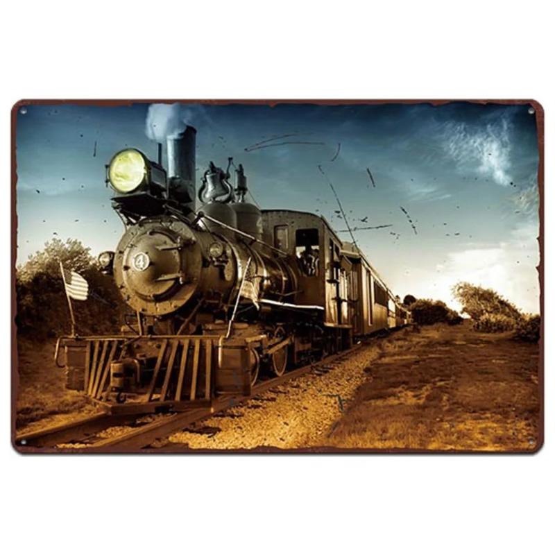 Vintage Metal Tin Poster Train Retro Metal Tin Signs Posters Plate Wall Decor for Bar Restaurant Cafe Clubs Retro Plaque