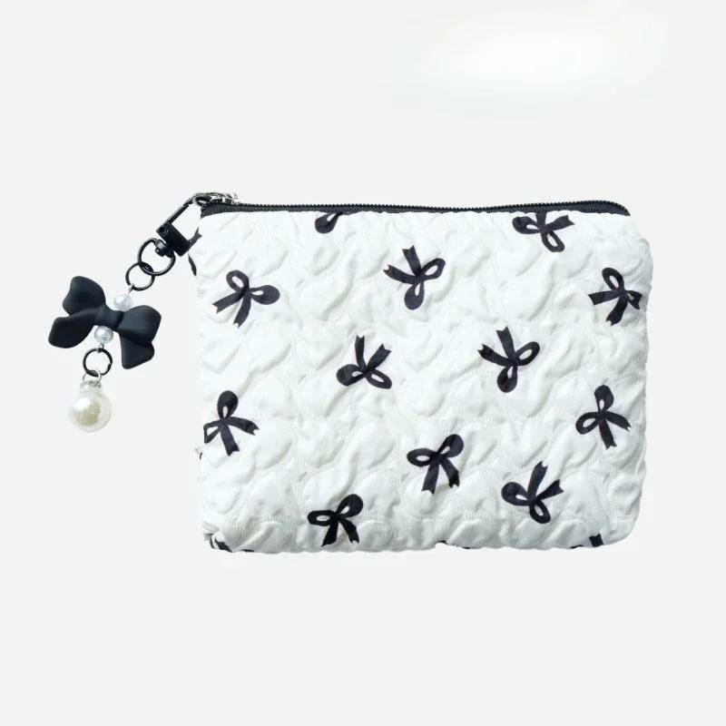 Cute Pink Bow Makeup Bag Mini Storage Case for Lipstick Card Sanitary Napkin Holder Women's Cosmetic Pouch