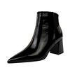 Winter Fashion Simple Thick Heel Pointed Glossy Patent Leather Sexy Thin High Heel Short Boots