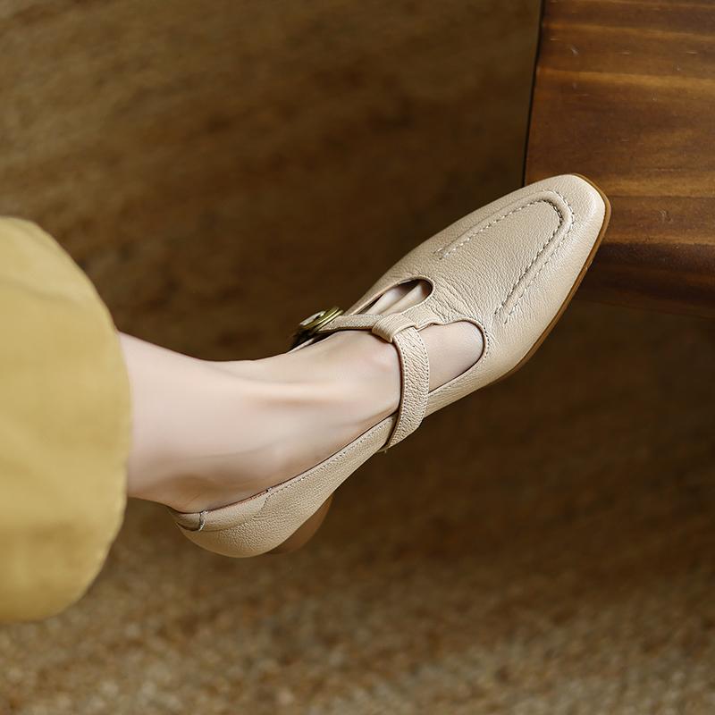 Fashion 2025 New Fashion Genuine Leather Luxury Pumps Women Low Heels Shoes Chunky Heels T-starp Loafers Women's Causl Womens Shoes