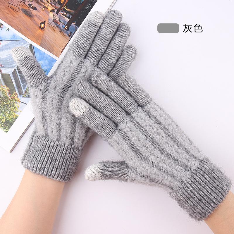Women's Knitted Gloves Winter Warm Fleece Thickened Jacquard Split Finger Wool Touch Screen Gloves
