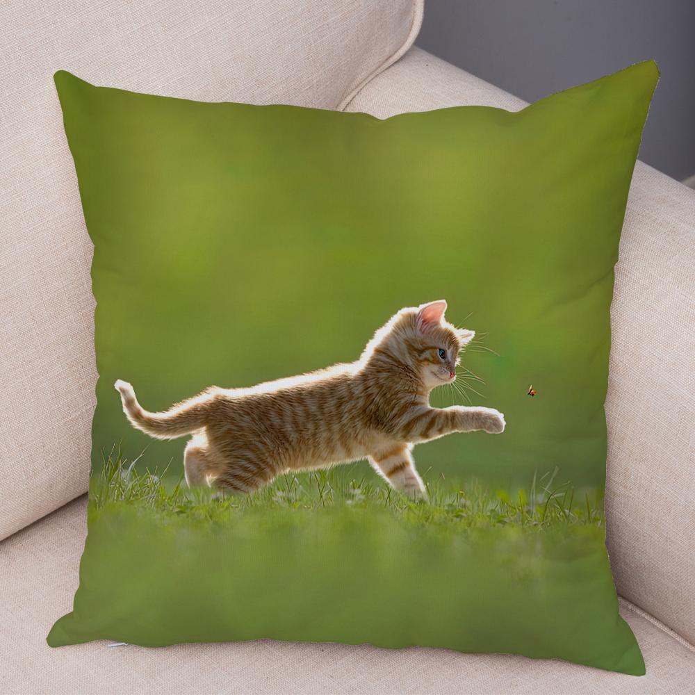 Cute Cat Dog Photo Cushion Cover Realistic Animal Portrait Print Soft Blend Sofa Living Room Bedroom Home Decor Throw PillowCase