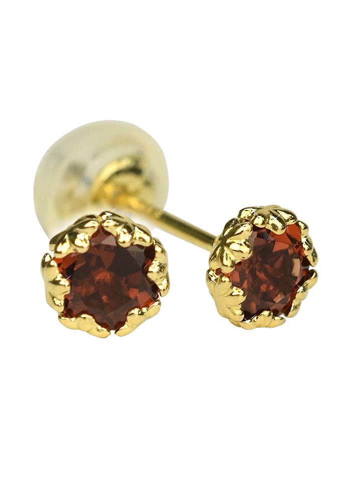 

18k gold garnet single stone stud earrings 18k K18 gold single stone earrings January birthstone Sa511 [Four-leaf clover] women s