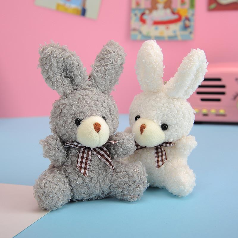 Adorable Plush Bunny Keychain Teddy Bear Style Soft And Fluffy Backpack Accessories