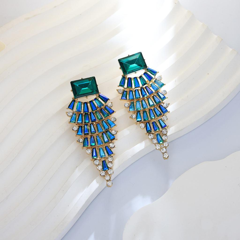 Geometric Alloy Long Earrings For Women With Colorful Rhinestones In Fashion Spring
