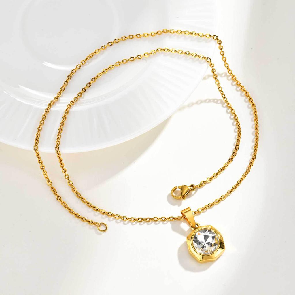 Ladies Temperament Wind Clavicle Chain 18K Gold Stainless Steel Shiny Zircon Geometric Pendant Necklace Pn-2187