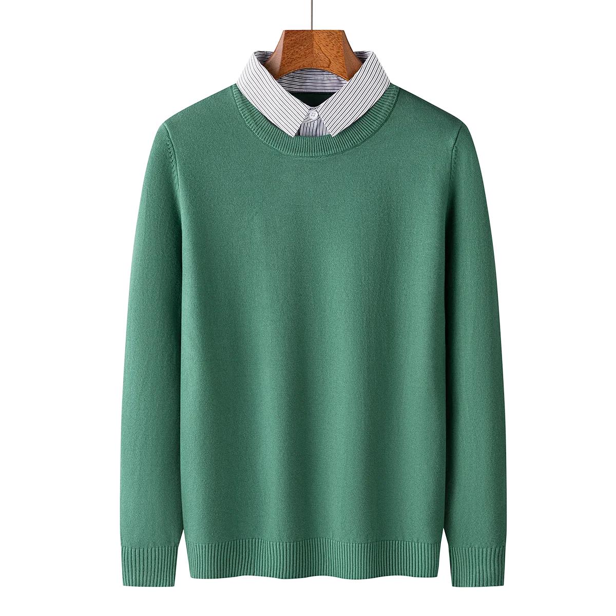 

Sweater Men Autumn Casual Pullovers Men High-End Fake Two-Piece Knitted Sweater Brand Clothing Male Slim Fit Sweaters Pull Homme XL зелёный