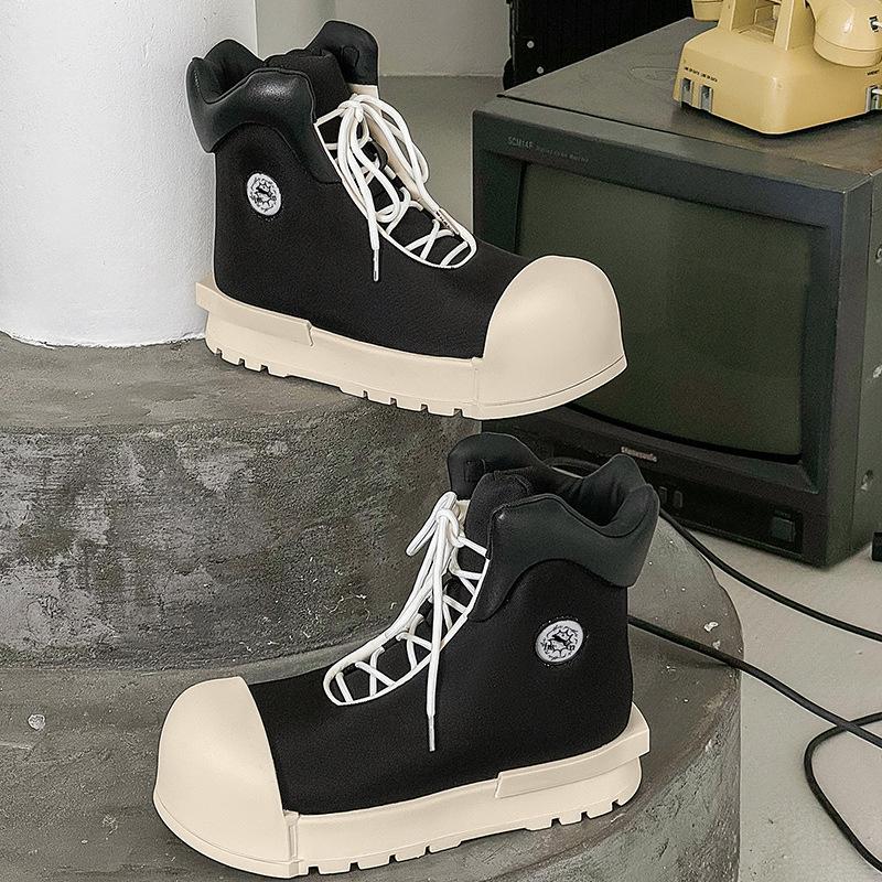 Mickey big head high-top shoes platform-soled heightening Martin boots niche American high street wind board shoes couple bread shoes