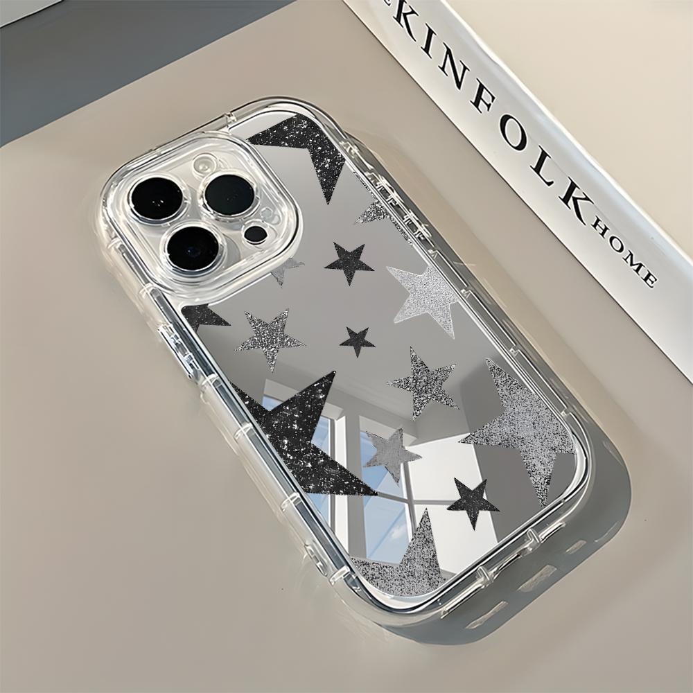 Shining Star Pattern Back Mirror Phone Case For iPhone 17 Pro Max 11 12 13 14 15 16 7 8 Plus Air X XR XS Shockproof Soft Cover