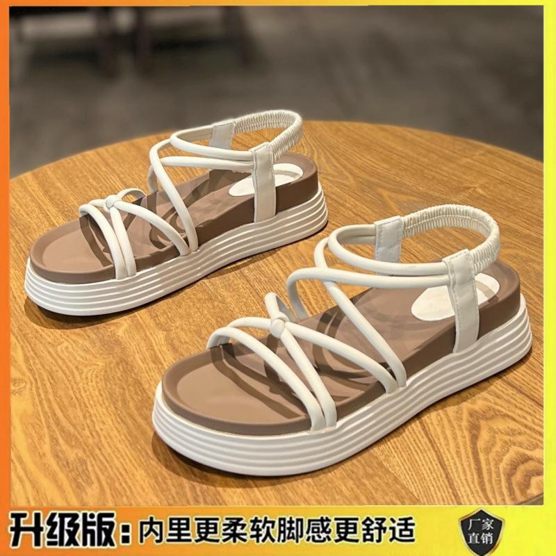 Roman sandals women 2025 new summer fairy wind wear heightened foot cover seaside beach shoes women thick soles non-slip