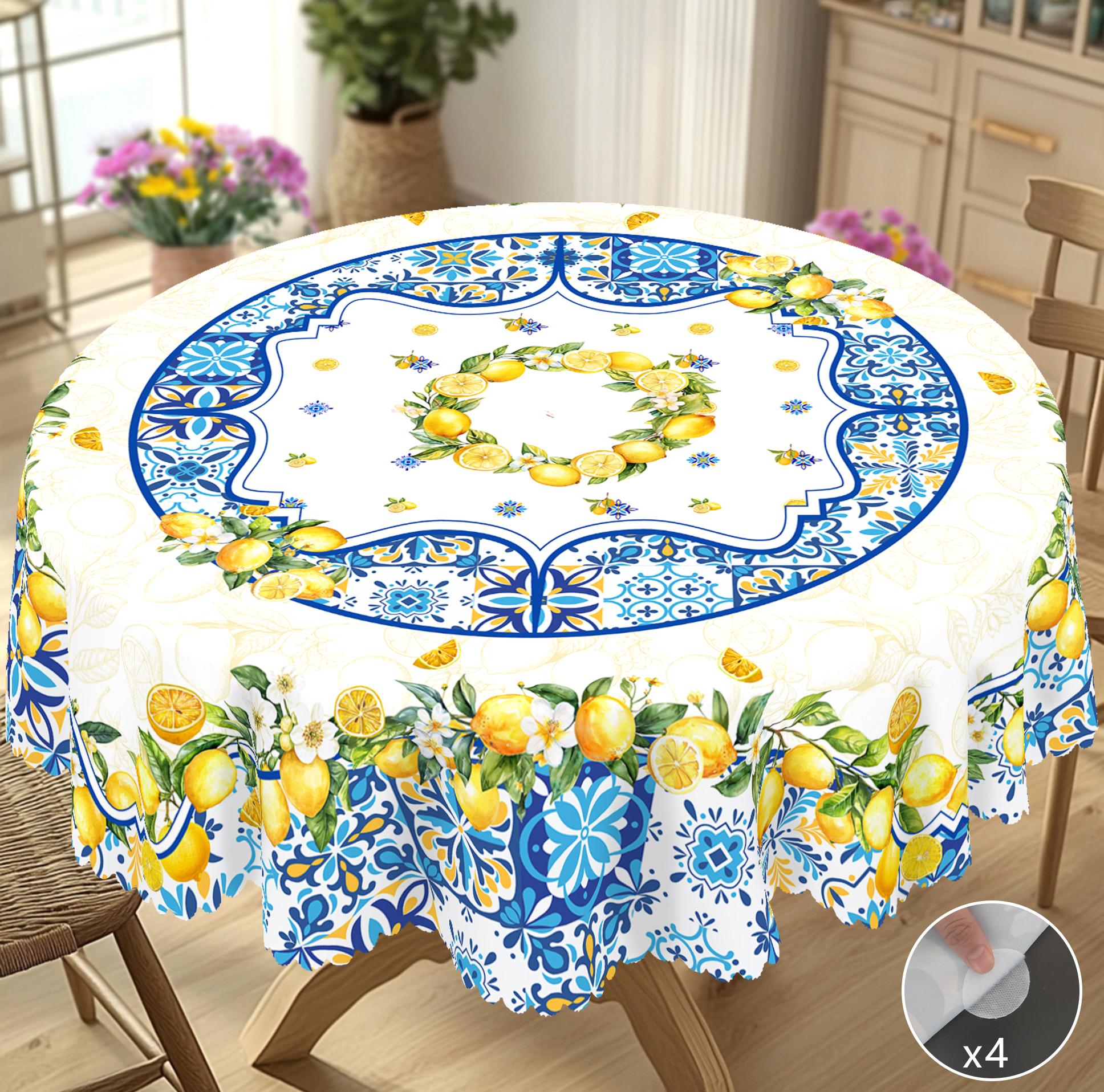 Blauw Witte Citroenprint Rechthoekig Tafelkleed Zomer Buiten Kampeerfeest Tafeldecoratie Waterdichte Keuken Eetkamer Tafelhoes Round(152)cm blue